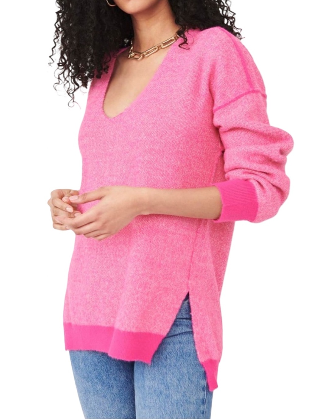 Free People Sweater Weather V-Neck Pullover Sweater Pink Size XS